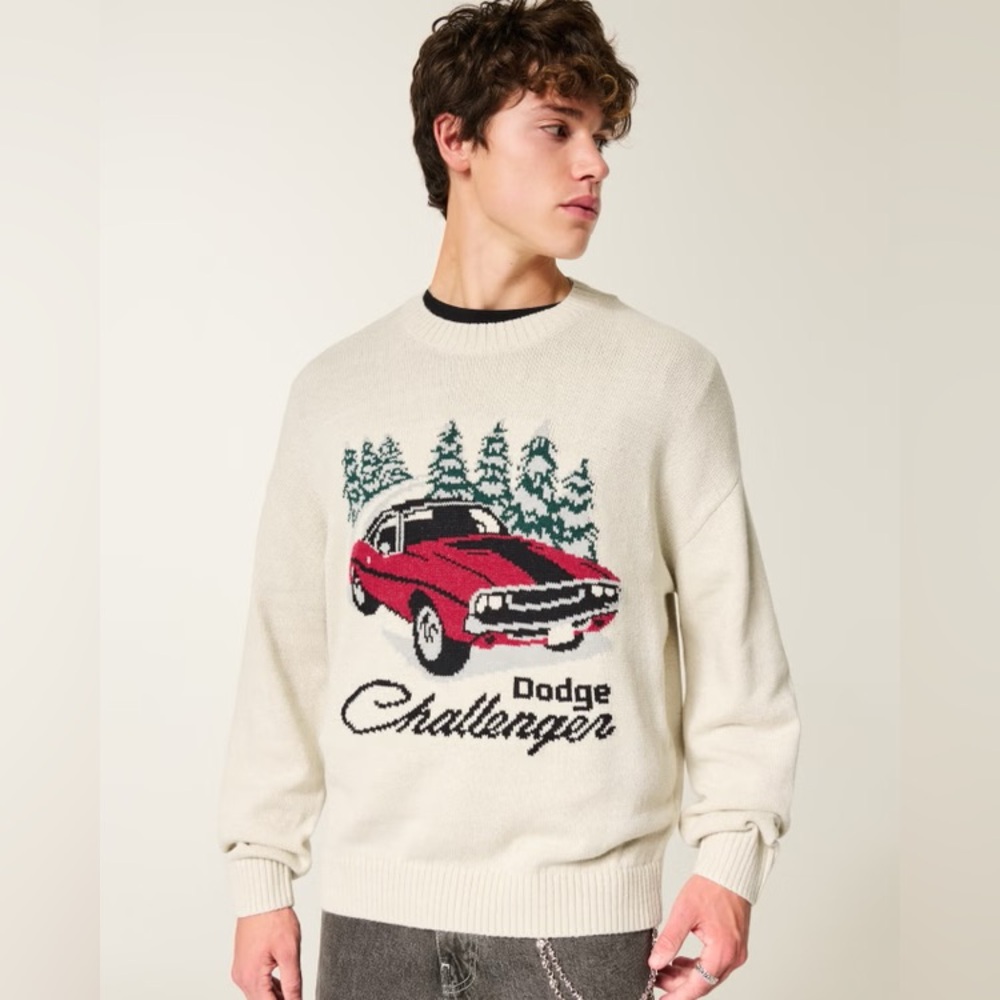 Boxy Dodge Challenger Graphic Crew Sweater